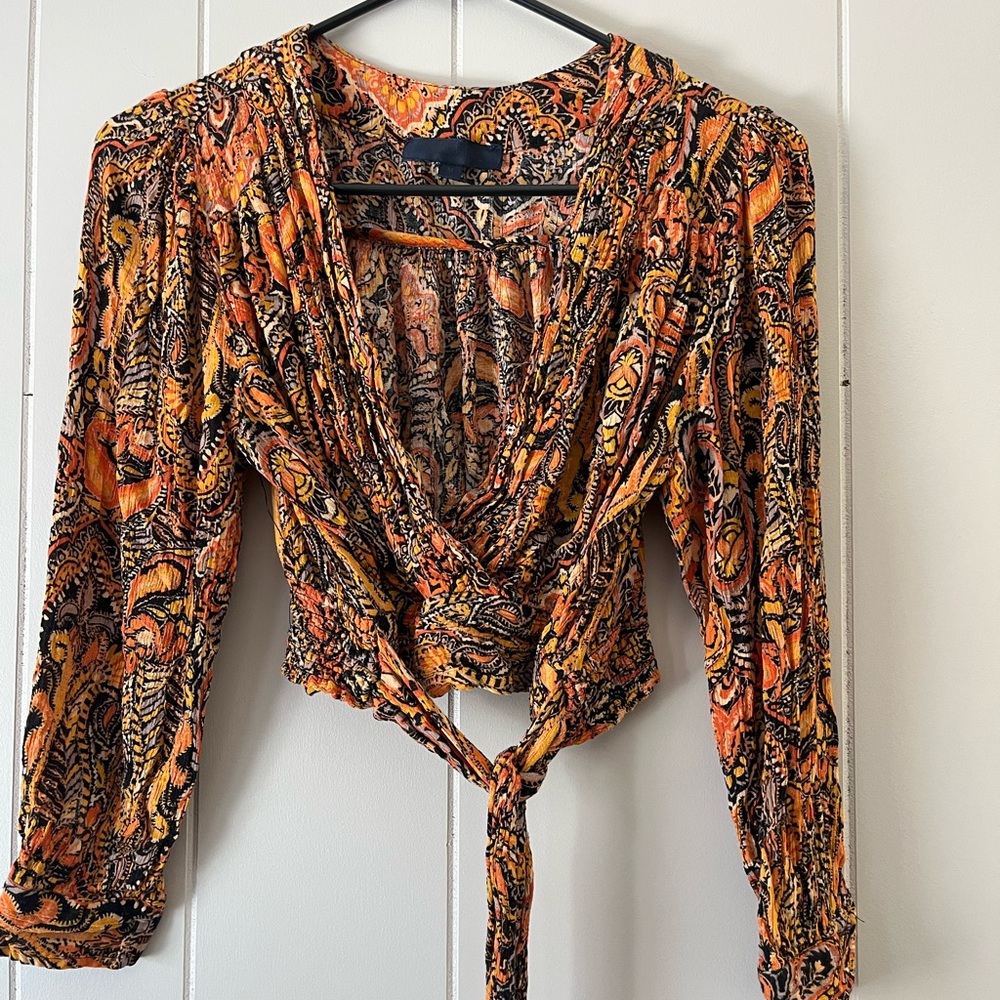 Women's Orange Paisley Wrap Top